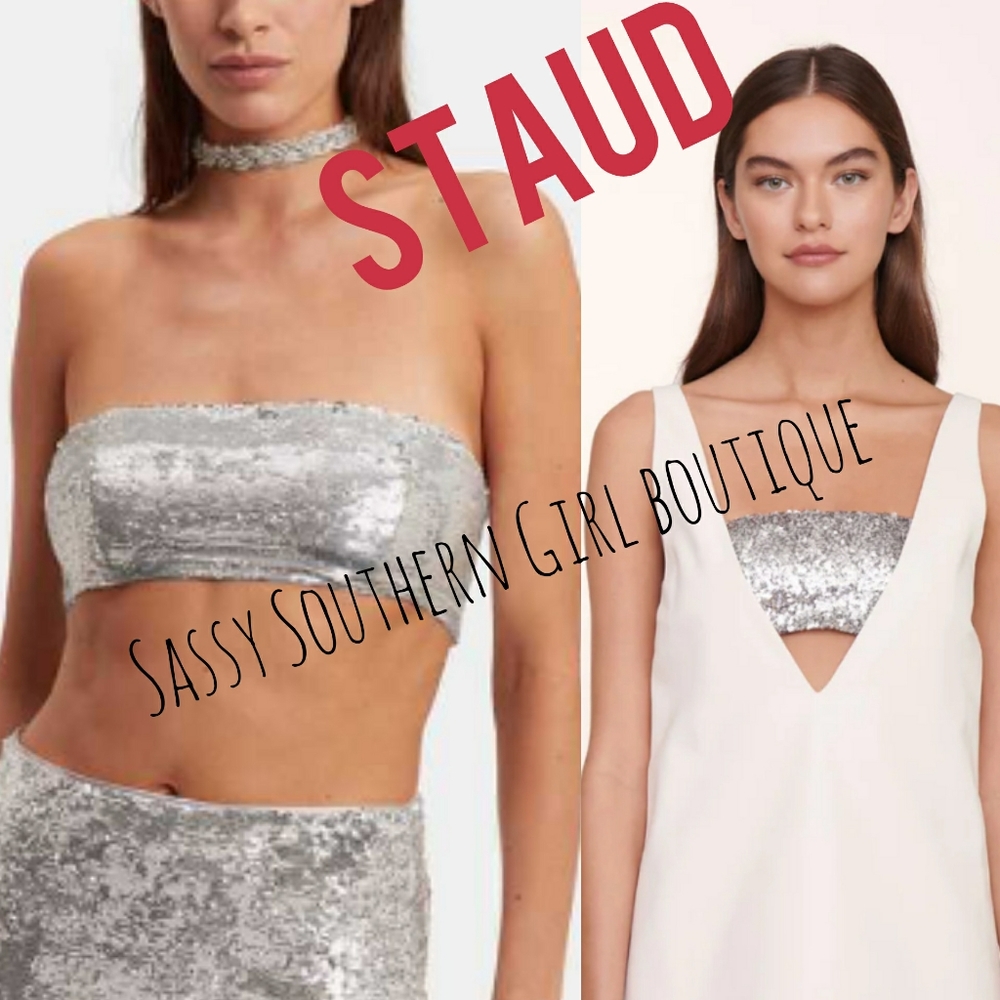 🆕⭐STAUD silver sequin bandeau top